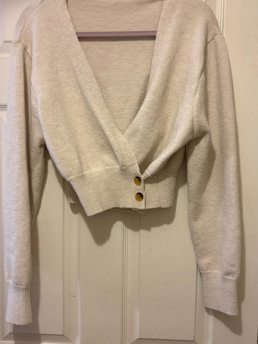 Cropped Cream V-Neck Buttoned Sweater